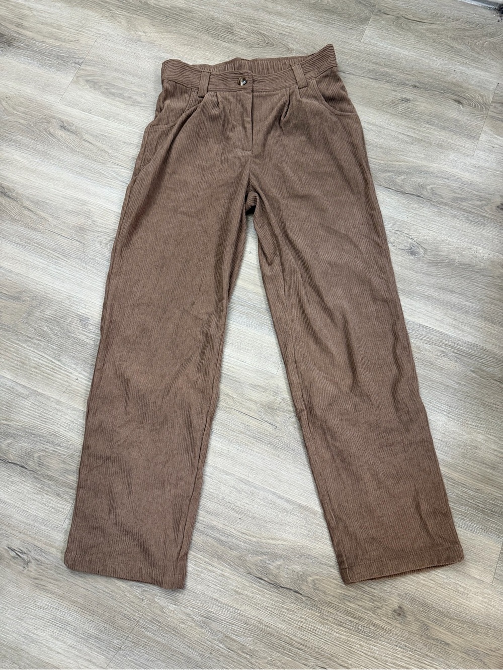 Halara Straight Leg Corduroy Pants Small Brown High Rise Casual Trousers 043